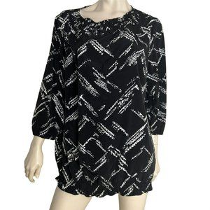 Chicos 3 Top Shirt Blouse Womens XL Black White Half Sleeve Cruise Travel